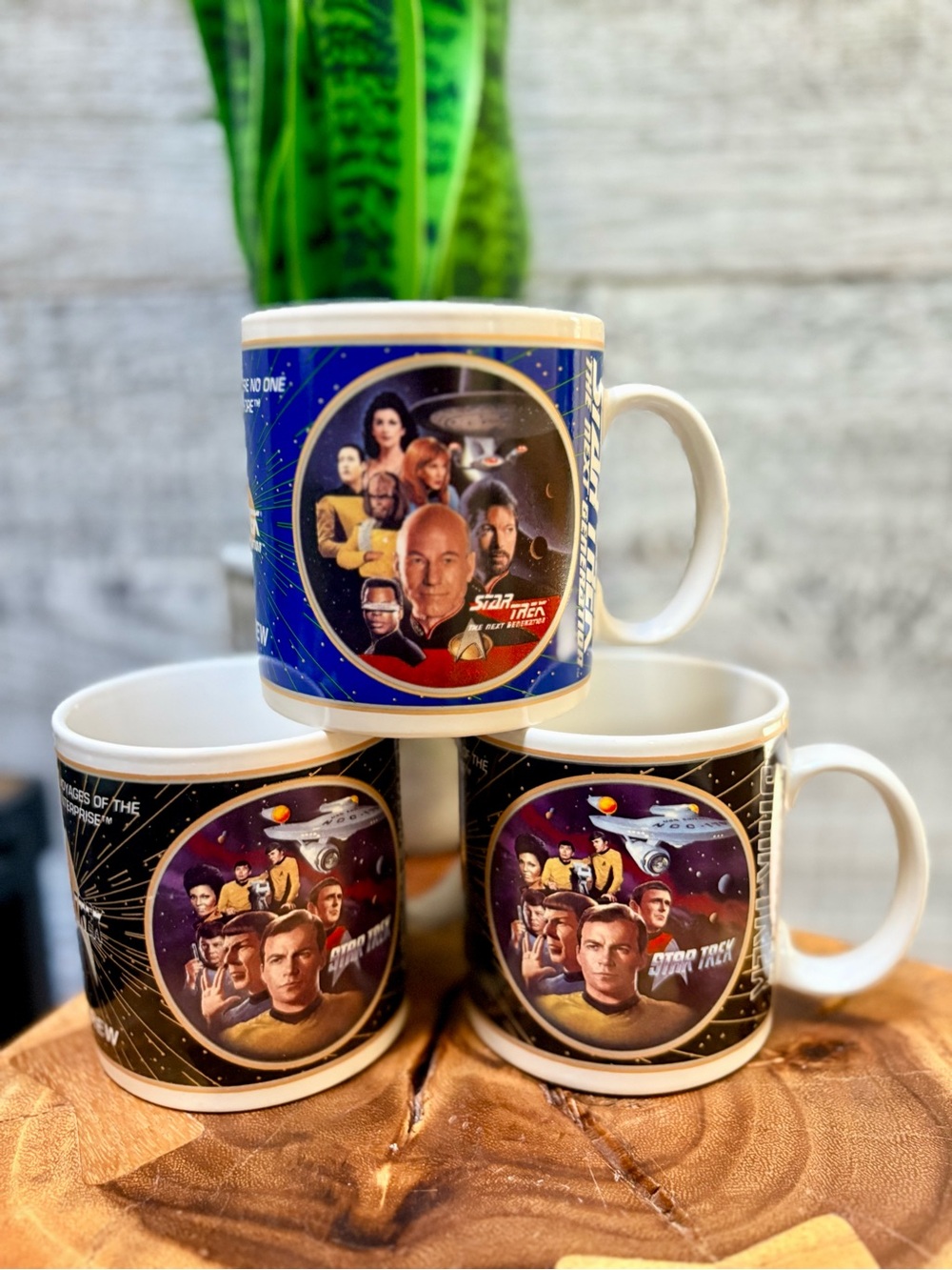 Star Trek | 3x Collector "The Crew" 1994 Ceramic Mugs TNG/Original Kirk Picard